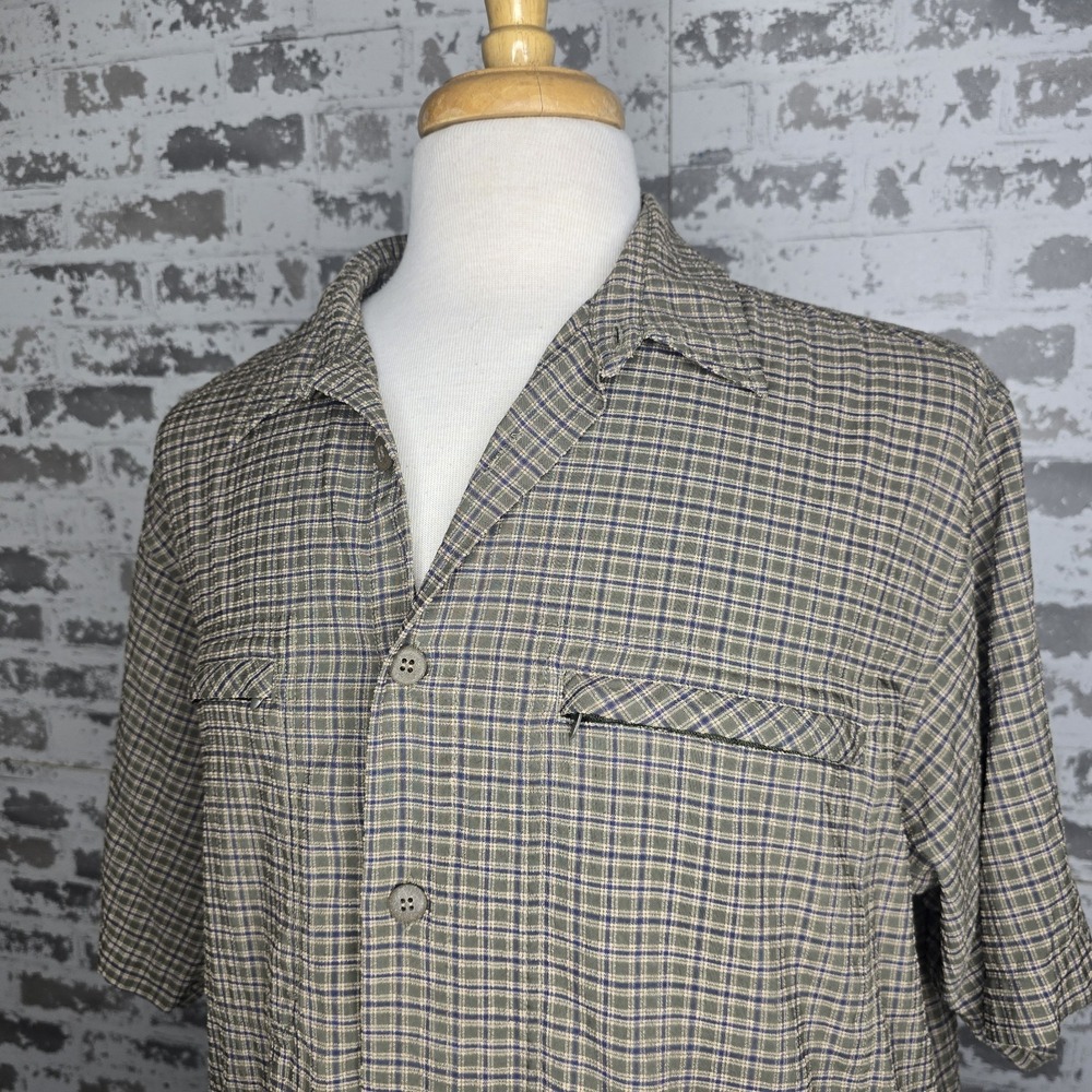 Rohan Shirt Mens L ( Fits XL) Seersucker Adventure Travel Outdoors Zip Pockets